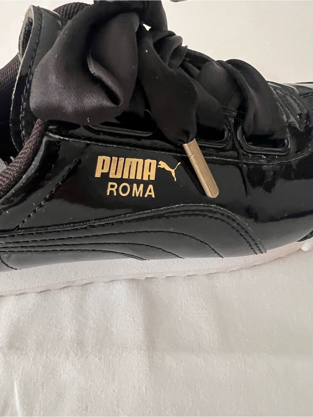 Puma Black and White Satin Ribbon Sneakers - Picture 6 of 8